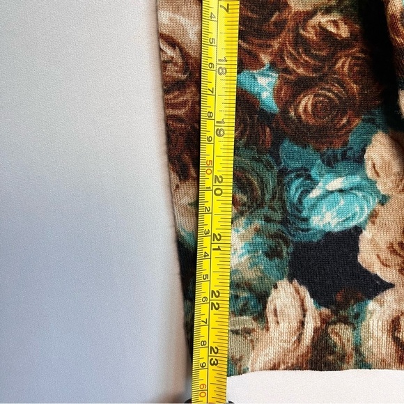 Talbots Pure Merino Wool Cardigan Sz 2XP Brown Blue Rose Button Romantic Floral - Picture 7 of 15
